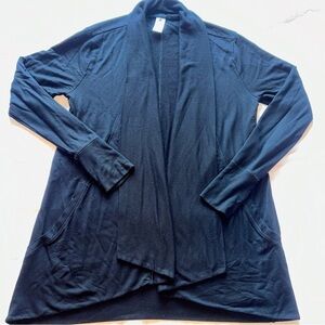 Active Life Knit Cardigan Black Open-Front Long Size Large, Stretch
